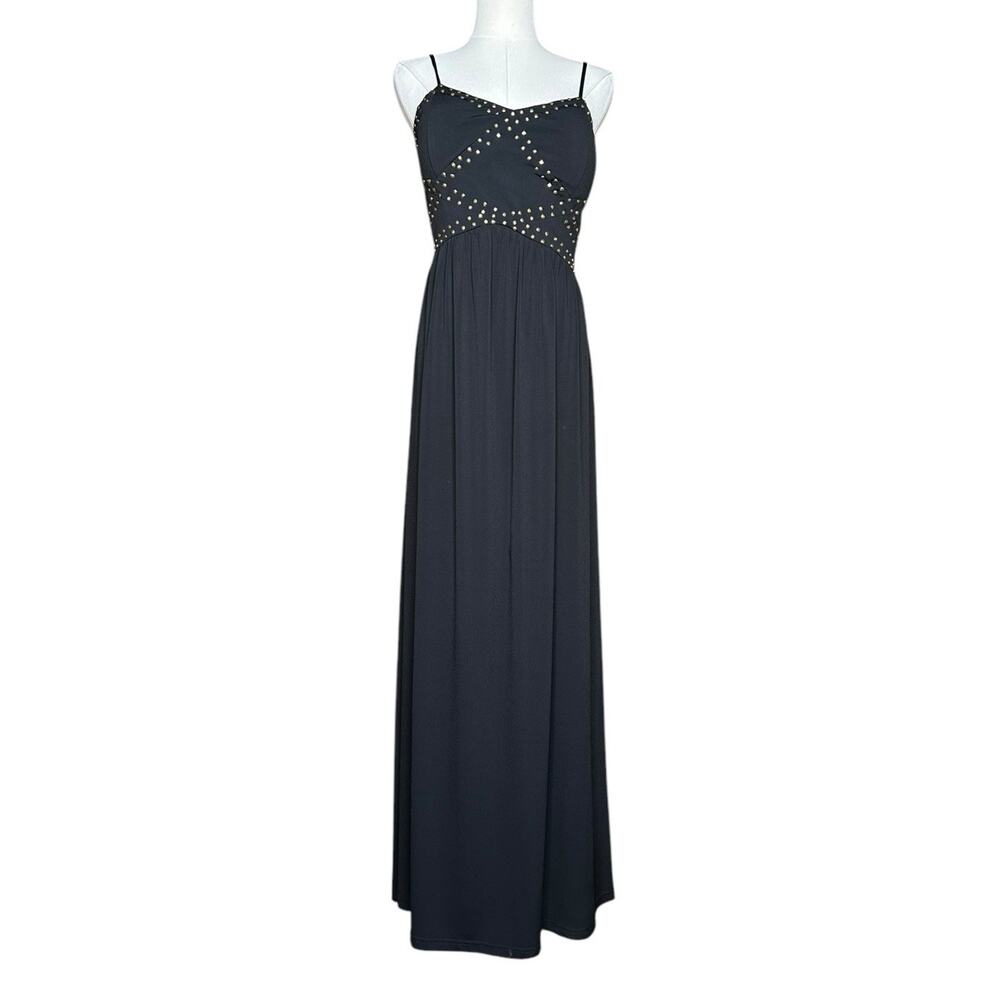 Venus Womens M Solid Black‎ Sleeveless Long Studded Tank Maxi Dress with Stretch